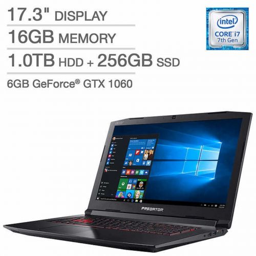 에이서 Acer Predator Helios 300 Gaming Laptop: Core i7-7700HQ, GeForce GTX 1060 6GB, 17.3 Full HD, 16GB DDR4, 256GB SSD + 1TB HDD, Backlit Keyboard, VR Ready