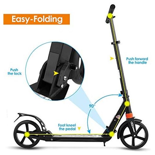  Aceshin Scooter for Adults,Teens,Kids, 200mm Big Wheels Kick Scooter Easy Folding Lightweight Height Adjustable Dual Suspension Shoulder Strap Rear Fender Brake,220lbs Weight Capac