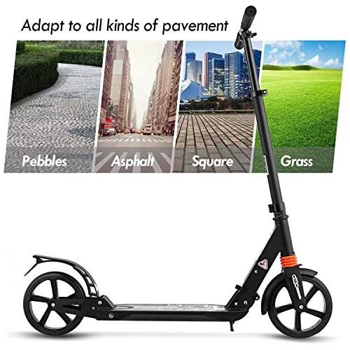  Aceshin Scooter for Adults,Teens,Kids, 200mm Big Wheels Kick Scooter Easy Folding Lightweight Height Adjustable Dual Suspension Shoulder Strap Rear Fender Brake,220lbs Weight Capac