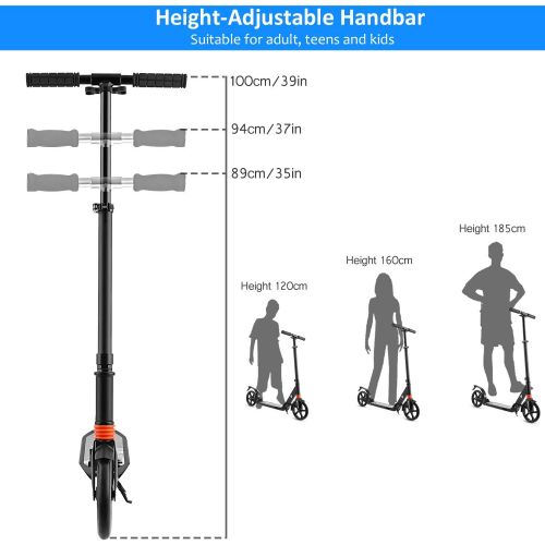  Aceshin Scooter for Adults,Teens,Kids, 200mm Big Wheels Kick Scooter Easy Folding Lightweight Height Adjustable Dual Suspension Shoulder Strap Rear Fender Brake,220lbs Weight Capac