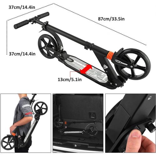  Aceshin Scooter for Adults,Teens,Kids, 200mm Big Wheels Kick Scooter Easy Folding Lightweight Height Adjustable Dual Suspension Shoulder Strap Rear Fender Brake,220lbs Weight Capac