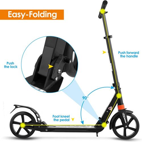  Aceshin Scooter for Adults,Teens,Kids, 200mm Big Wheels Kick Scooter Easy Folding Lightweight Height Adjustable Dual Suspension Shoulder Strap Rear Fender Brake,220lbs Weight Capac