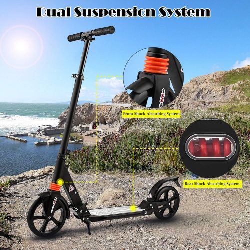  Aceshin Scooter for Adults,Teens,Kids, 200mm Big Wheels Kick Scooter Easy Folding Lightweight Height Adjustable Dual Suspension Shoulder Strap Rear Fender Brake,220lbs Weight Capac