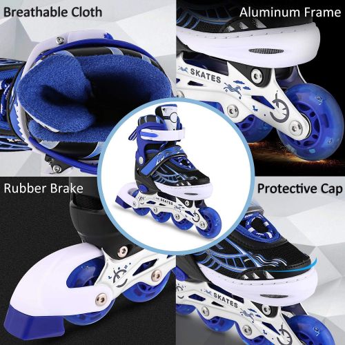  Aceshin Inline Skates for Girls Boys Kids - Adjustable Roller Skates with Light Up Wheels for Indoor Outdoor Blades Roller Skates for Children, Teens and Beginners