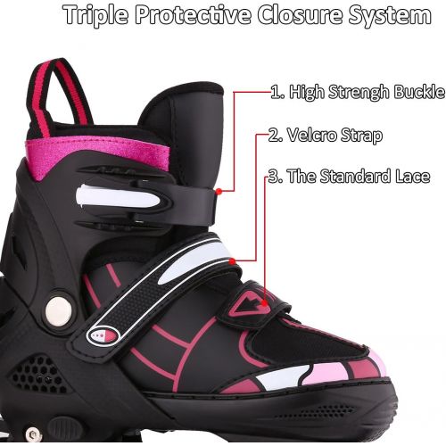  Aceshin Inline Skates for Boys and Girls - Roller Skates with Full Light up Wheels, Beginner Adjustable Illuminating Rollerblades for Kids and Adults