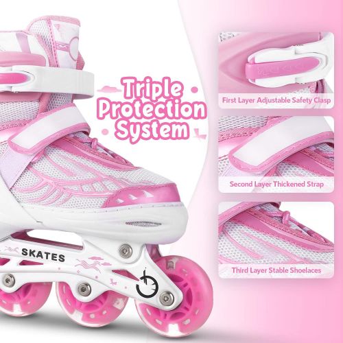  Aceshin Inline Skates for Girls Boys Kids - Adjustable Roller Skates with Light Up Wheels for Indoor Outdoor Blades Roller Skates for Children, Teens and Beginners