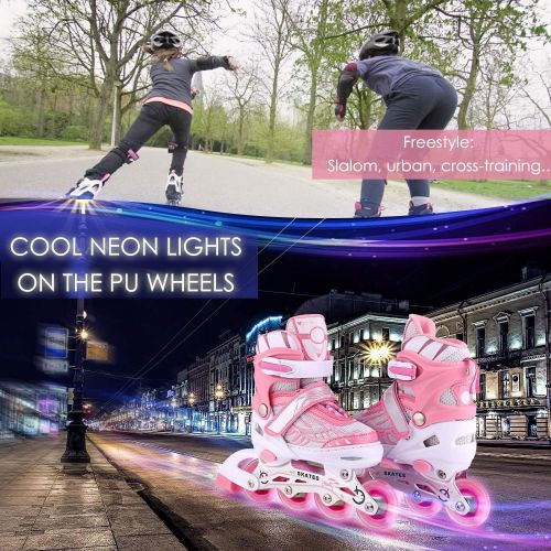  Aceshin Inline Skates for Girls Boys Kids - Adjustable Roller Skates with Light Up Wheels for Indoor Outdoor Blades Roller Skates for Children, Teens and Beginners