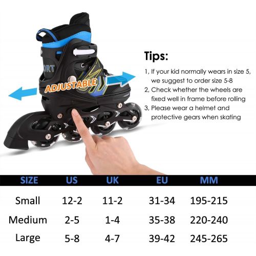  Aceshin Inline Skates for Boys and Girls - Roller Skates with Full Light up Wheels, Beginner Adjustable Illuminating Rollerblades for Kids and Adults