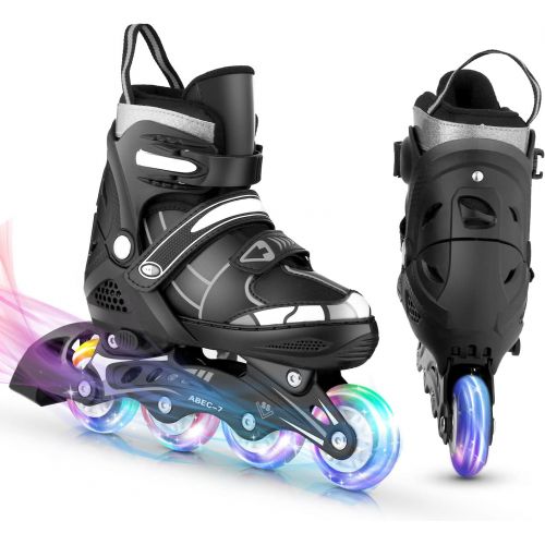  Aceshin Inline Skates for Boys and Girls - Roller Skates with Full Light up Wheels, Beginner Adjustable Illuminating Rollerblades for Kids and Adults