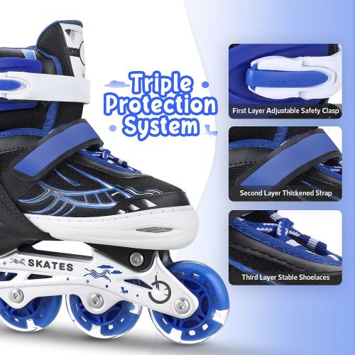  Aceshin Inline Skates for Girls Boys Kids - Adjustable Roller Skates with Light Up Wheels for Indoor Outdoor Blades Roller Skates for Children, Teens and Beginners