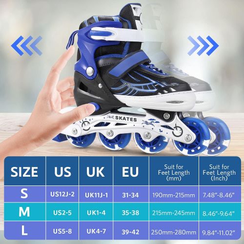  Aceshin Inline Skates for Girls Boys Kids - Adjustable Roller Skates with Light Up Wheels for Indoor Outdoor Blades Roller Skates for Children, Teens and Beginners