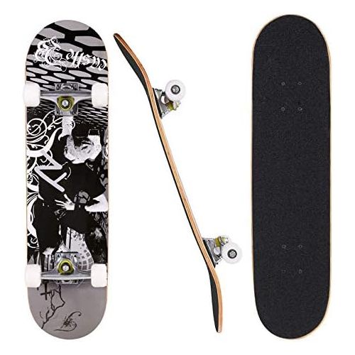  Aceshin Skateboard, 31 x 8 Complete PRO Skateboard, 9 Layer Canadian Maple Wood Double Kick Tricks Skate Board Concave Design for Beginner,Gift for Kids Boys Girls Youths