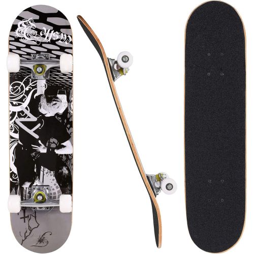  Aceshin Skateboard, 31 x 8 Complete PRO Skateboard, 9 Layer Canadian Maple Wood Double Kick Tricks Skate Board Concave Design for Beginner,Gift for Kids Boys Girls Youths