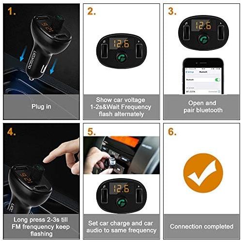  [아마존베스트]-Service-Informationen Aceyoon Car FM Transmitter Bluetooth 5.0 USB Charger Cigarette Lighter Quick Charge Car Audio Radio Adapter Hands-Free Kit LED Display for iOS and Android Devices