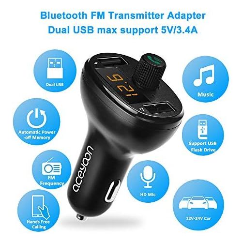  [아마존베스트]-Service-Informationen Aceyoon Car FM Transmitter Bluetooth 5.0 USB Charger Cigarette Lighter Quick Charge Car Audio Radio Adapter Hands-Free Kit LED Display for iOS and Android Devices