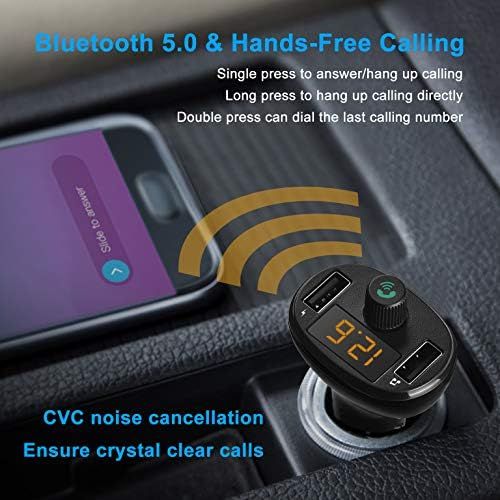  [아마존베스트]-Service-Informationen Aceyoon Car FM Transmitter Bluetooth 5.0 USB Charger Cigarette Lighter Quick Charge Car Audio Radio Adapter Hands-Free Kit LED Display for iOS and Android Devices