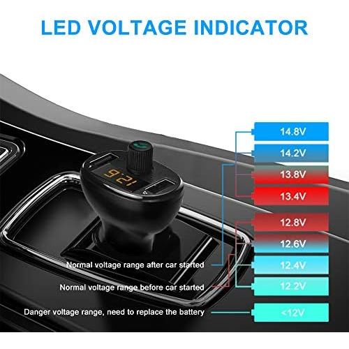  [아마존베스트]-Service-Informationen Aceyoon Car FM Transmitter Bluetooth 5.0 USB Charger Cigarette Lighter Quick Charge Car Audio Radio Adapter Hands-Free Kit LED Display for iOS and Android Devices