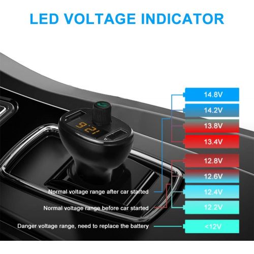  [아마존베스트]-Service-Informationen Aceyoon Car FM Transmitter Bluetooth 5.0 USB Charger Cigarette Lighter Quick Charge Car Audio Radio Adapter Hands-Free Kit LED Display for iOS and Android Devices