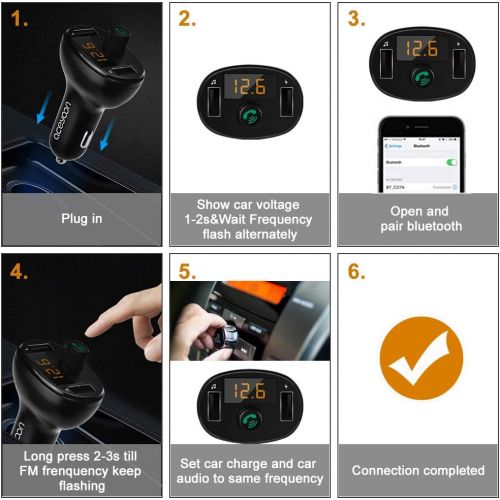  [아마존베스트]-Service-Informationen Aceyoon Car FM Transmitter Bluetooth 5.0 USB Charger Cigarette Lighter Quick Charge Car Audio Radio Adapter Hands-Free Kit LED Display for iOS and Android Devices