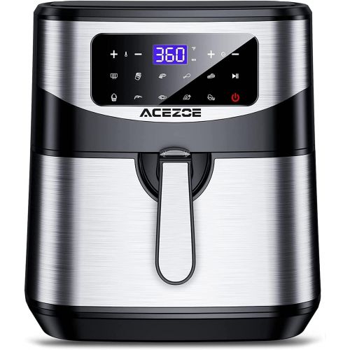  Acezoe Air Fryer 7.4 Quart , 9 Presets Electric Air Fryers Oven with Preheat, 1700-Watt Hot Air Fryers with LED Digital Touchscreen,Nonstick Basket,Recipes, Stainless Steel Large X