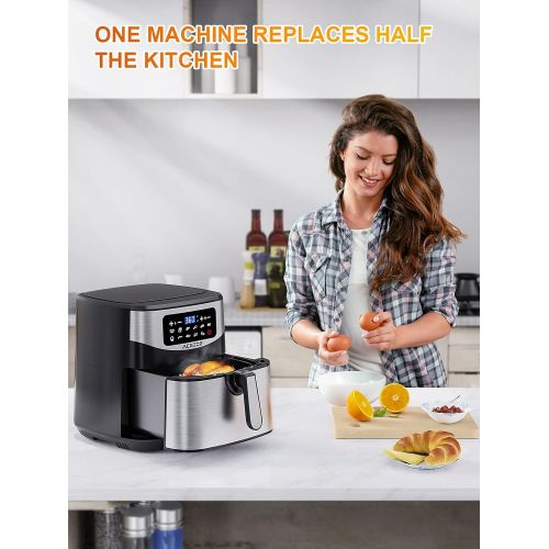  Acezoe Air Fryer 7.4 Quart , 9 Presets Electric Air Fryers Oven with Preheat, 1700-Watt Hot Air Fryers with LED Digital Touchscreen,Nonstick Basket,Recipes, Stainless Steel Large X