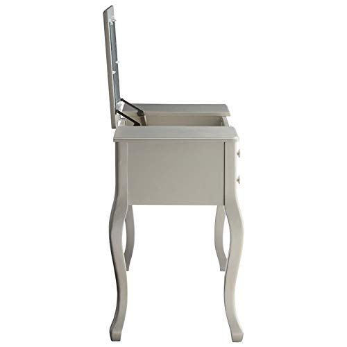  Acme Furniture ACME Furniture 90368 Ordius Vanity Set Tan Velvet and Silver