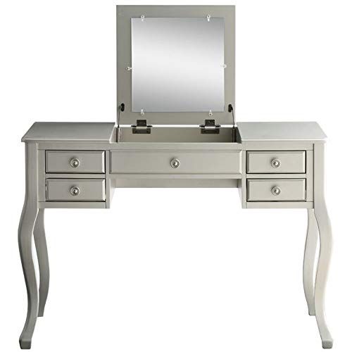  Acme Furniture ACME Furniture 90368 Ordius Vanity Set Tan Velvet and Silver