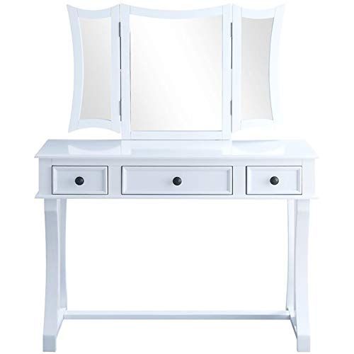  Acme Furniture ACME Popidia Vanity Set - - Tan Fabric & White