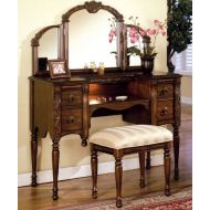 Acme Furniture 3pcs Ashton Walnut Finish Vanity Table with Stool Set