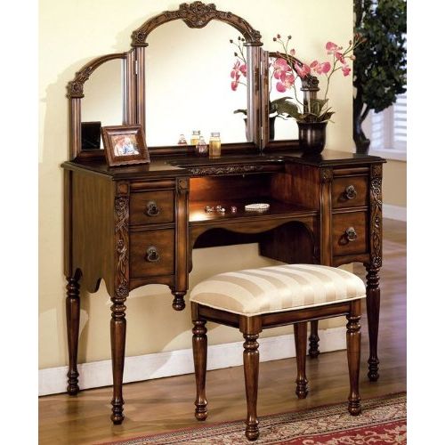  Acme Furniture 3pcs Ashton Walnut Finish Vanity Table with Stool Set