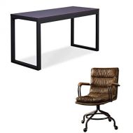 Acme Furniture Modern 2 Piece Desk and Rustic Leather Swivel Office Chair Set