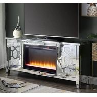 Acme Furniture Acme Noralie TV Stand with Fireplace in Mirrored & Faux Diamonds