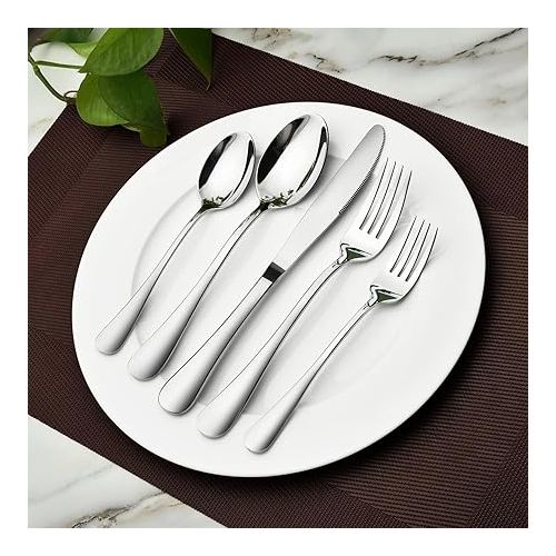  Silverware Set for 8, 40 Piece Heavy Duty Stainless Steel Flatware Utensils Cutlery Set Including Steak Knife Fork and Spoon, Dishwasher Safe, Gift Package for Wedding Housewarming