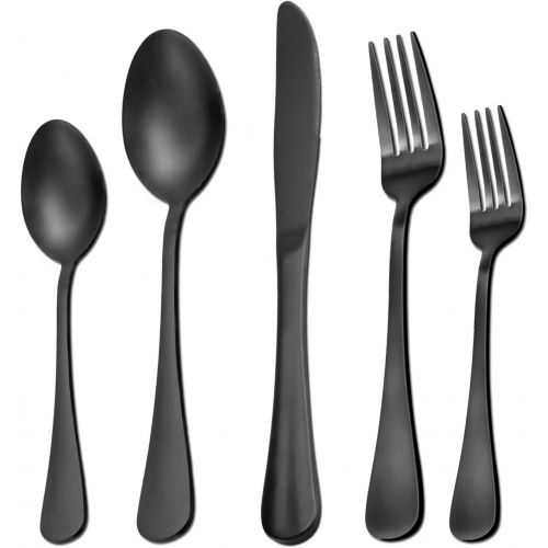  Acnusik Matte Black Silverware Set Serve for 8, 40 Pieces Heavy Stainless Steel Flatware Set Utensils Cutlery Tableware Set Including Steak Knife Fork and Spoon, Gift Package for Wedding H