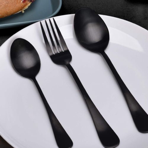  Acnusik Matte Black Silverware Set Serve for 8, 40 Pieces Heavy Stainless Steel Flatware Set Utensils Cutlery Tableware Set Including Steak Knife Fork and Spoon, Gift Package for Wedding H