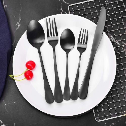  Acnusik Matte Black Silverware Set Serve for 8, 40 Pieces Heavy Stainless Steel Flatware Set Utensils Cutlery Tableware Set Including Steak Knife Fork and Spoon, Gift Package for Wedding H