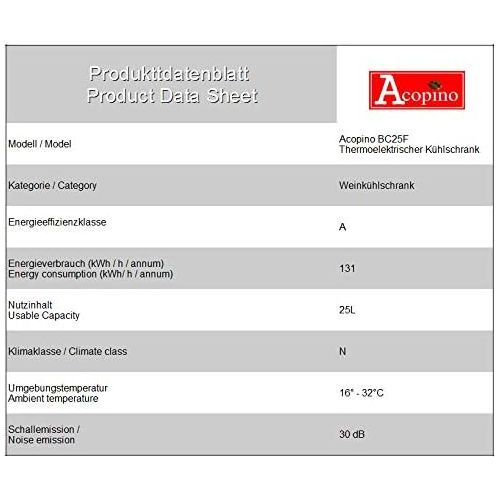  Acopino BC25F Weinkuehlschrank  thermoelektrisch  Getrankekuehlschrank  Minibar  8 Weinflaschen
