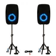 Acoustic Audio by Goldwood Acoustic Audio AA15LBS Powered 2000W 15 Bluetooth Flashing LED Speakers with Mics and Stands