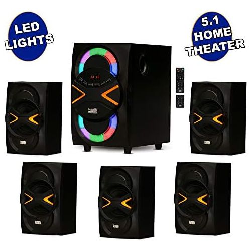  Acoustic Audio by Goldwood 5.1 Speaker System 5.1-Channel with LED lights and Bluetooth Home Theater Speaker System, Black (AA5210)