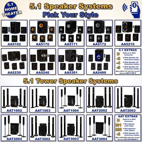  [아마존베스트]Acoustic Audio by Goldwood Acoustic Audio AA5170 Home Theater 5.1 Bluetooth Speaker System 700W with Powered Sub