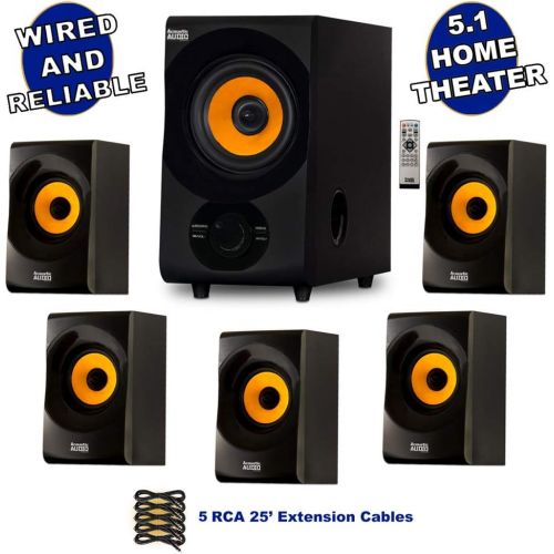  [아마존베스트]Acoustic Audio by Goldwood Acoustic Audio AA5170 Home Theater 5.1 Bluetooth Speaker System with FM and 5 Extension Cables, Black