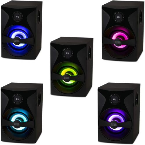  Acoustic Audio by Goldwood Bluetooth 5.1 Surround Sound System with LED Light Display, FM Tuner, USB and SD Card Inputs - 6-Piece Home Theater Speaker Set, Includes Remote Control