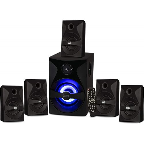  Acoustic Audio by Goldwood Bluetooth 5.1 Surround Sound System with LED Light Display, FM Tuner, USB and SD Card Inputs - 6-Piece Home Theater Speaker Set, Includes Remote Control