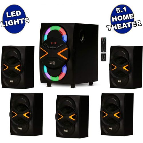  Acoustic Audio by Goldwood 5.1 Speaker System 5.1-Channel with LED lights and Bluetooth Home Theater Speaker System, Black (AA5210)