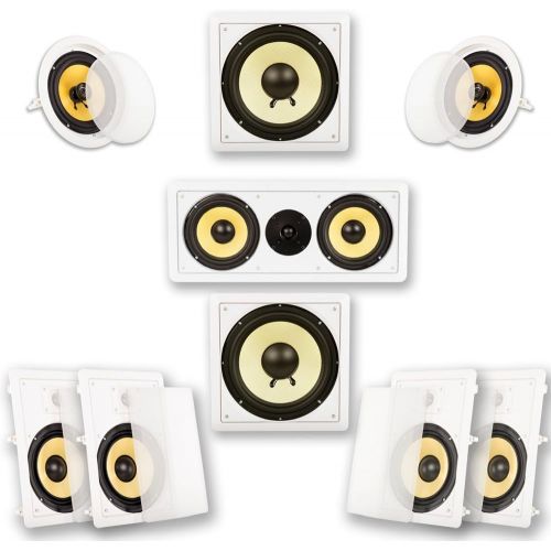  Acoustic Audio by Goldwood HD728 Flush Mount In-Wall/Ceiling Home Theater 7.2 Surround Sound 8 Inch Speakers (9 Speakers, 7.2 Channels, White)