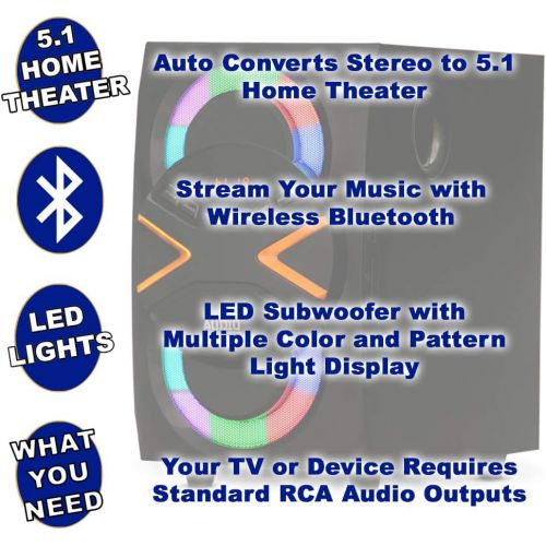  Acoustic Audio by Goldwood Acoustic Audio AA5210 Home 5.1 Speaker System with Bluetooth, LEDs, FM, Optical Input and 4 Ext. Cables