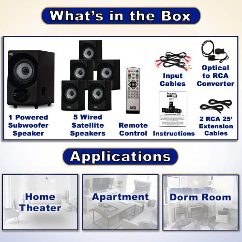  Acoustic Audio by Goldwood Acoustic Audio AA5172 Home 5.1 Bluetooth Speaker System with Optical Input and 2 Extension Cables