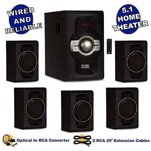  Acoustic Audio by Goldwood Acoustic Audio AA5240 Home Theater 5.1 Bluetooth Speaker System with Optical Input and 2 Extension Cables