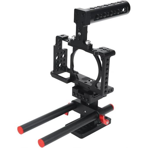  Acouto Camera Cage, Camera Cage Kit Aluminum Alloy Heavy Duty Camera Cage Stabilizer with Top Handle with 14 and 38 Screw Holes for Sony A6000 A6300 NEX7