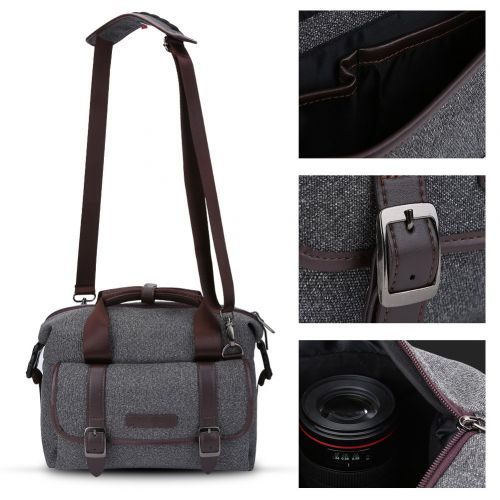  Acouto K&F Concept Shockproof Nylon Camera Protective Shoulder Bag Case Cross Body Retro Messenger Bag for DSLR SLR Cameras